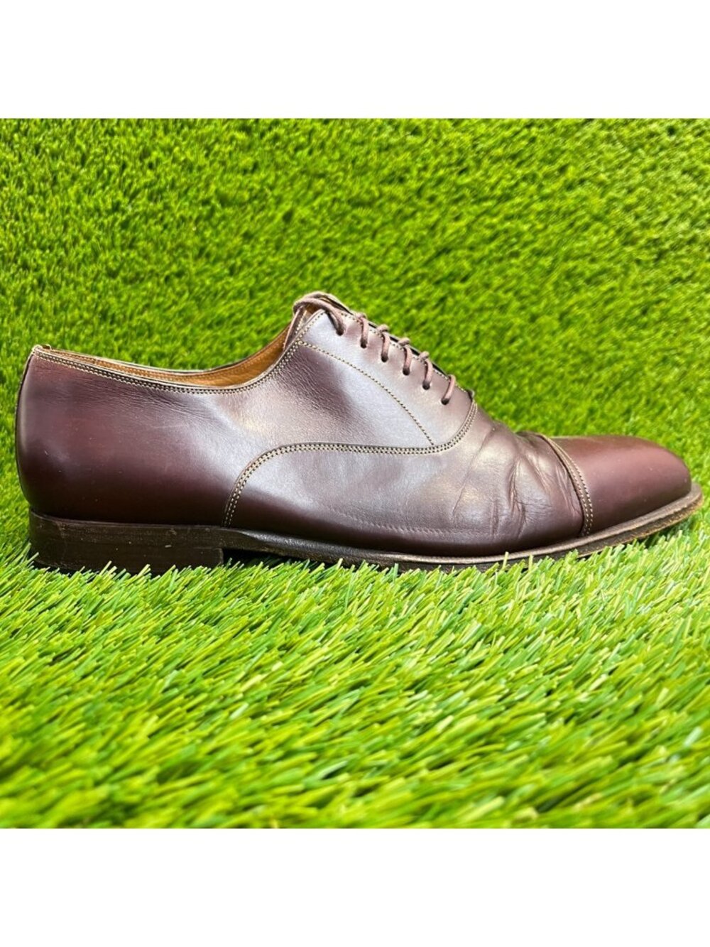 Santoni Mens Size 10 Dark Brown Classic Leather Cap-Toe Oxford Dress Shoes